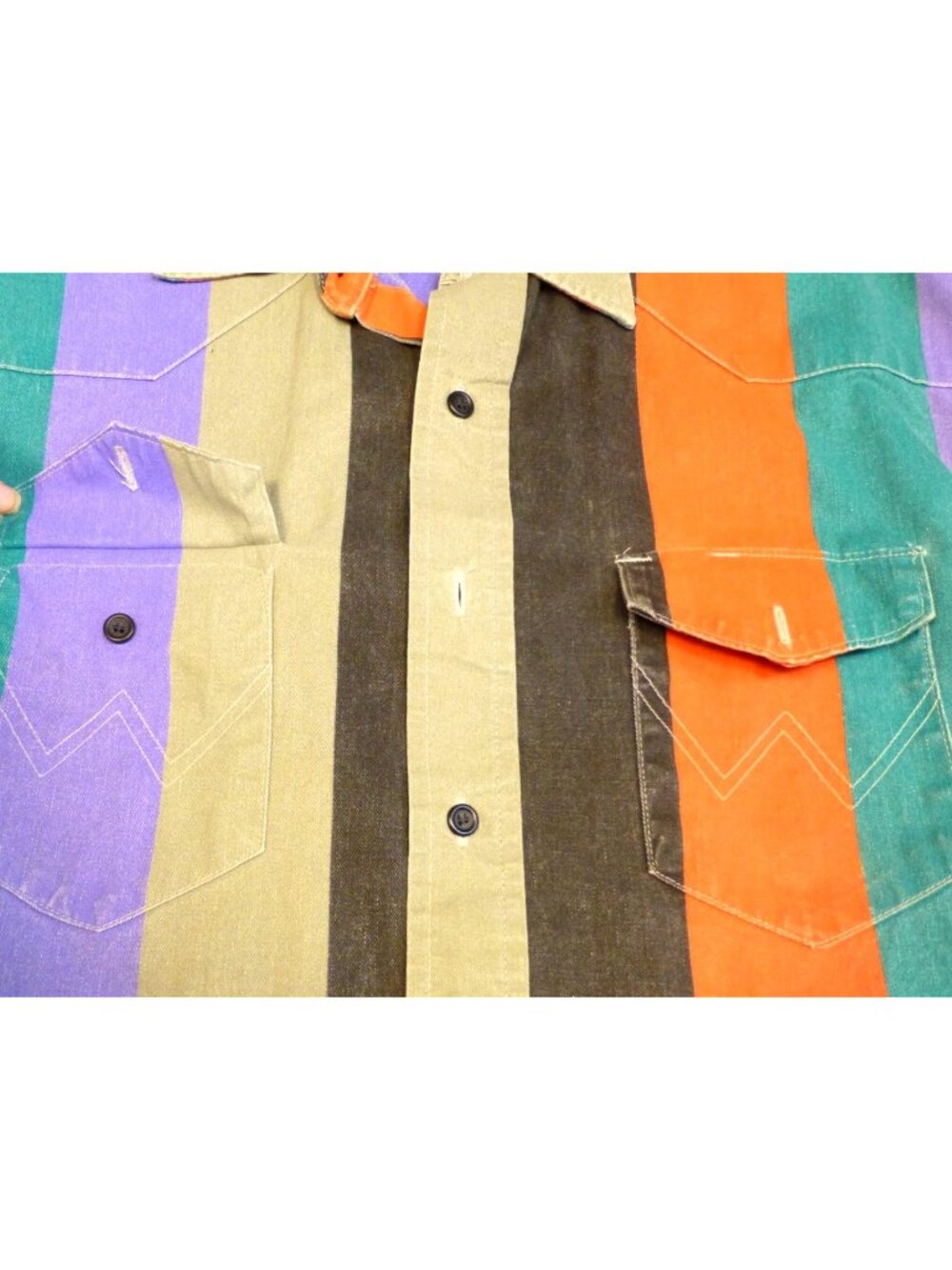 VTG 90s Wrangler Brushpopper Shirt Men 17.5 Wide Stripe Western Rodeo Cowboy Lon - Picture 3 of 10